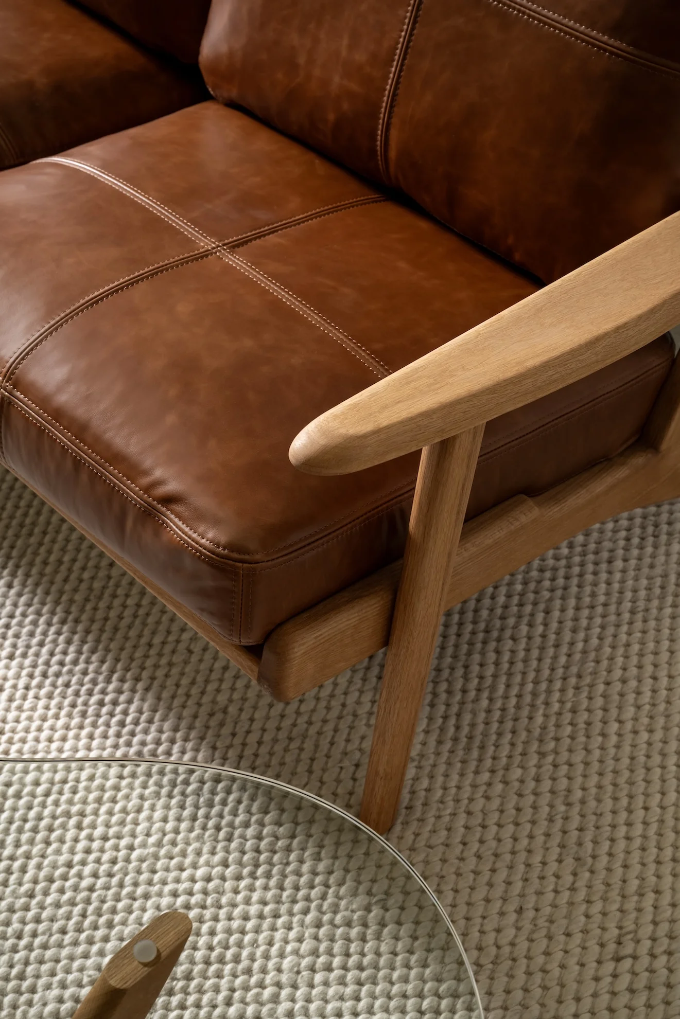 Map 2 Seat Sofa - Oak & Leather - Image 8